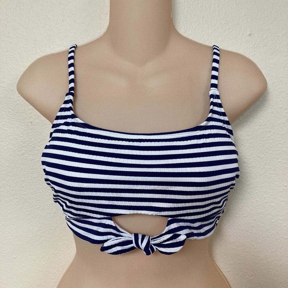 xhilaration Bathing Swim Suit Top Size XL Navy and Milk Stripes Removable Pads